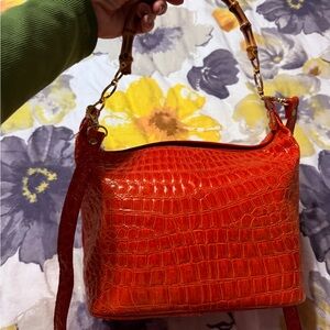 Orange Crocodile-Embossed Women's Bag